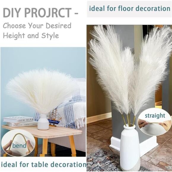 10 Stems Pampas Grass Decor - 38'' Faux Pampas Grass Decor Tall Pampas Grass - Picture 3 of 7